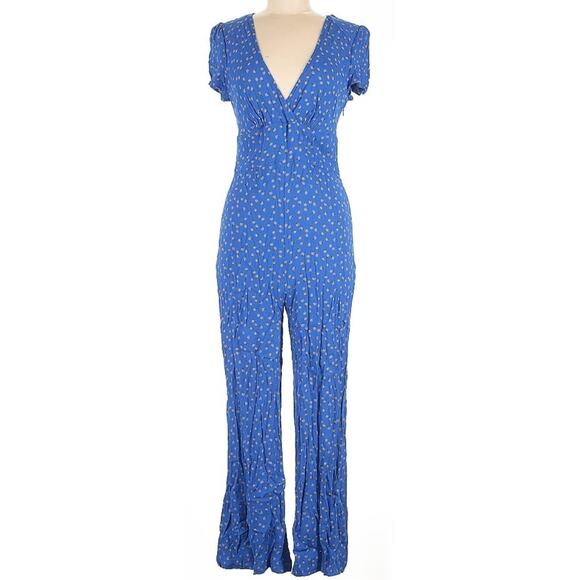 Free People Mia Jumpsuit In Blue Women's Size 10 Wide Leg As Seen On Tv Blogger - Picture 3 of 12